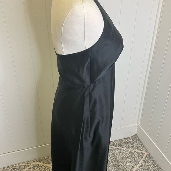 Ann Taylor Womens 6 Satin Evening Maxi Dress Black Halter Neck Open Back Zips - Picture 5 of 15